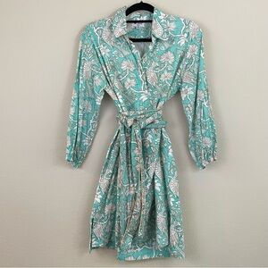 Holly Shae Blue Floral Paisley Cotton Shift Tunic Dress Resortwear One Size